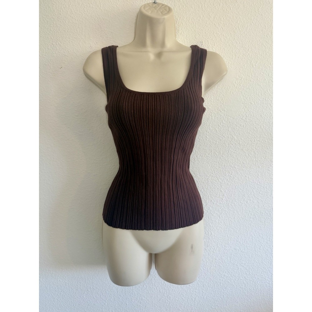 Madewell Sweater Tank Sz L‎ Signature Scoop Neck Ribbed Knit Chocolate Brown - Picture 2 of 6